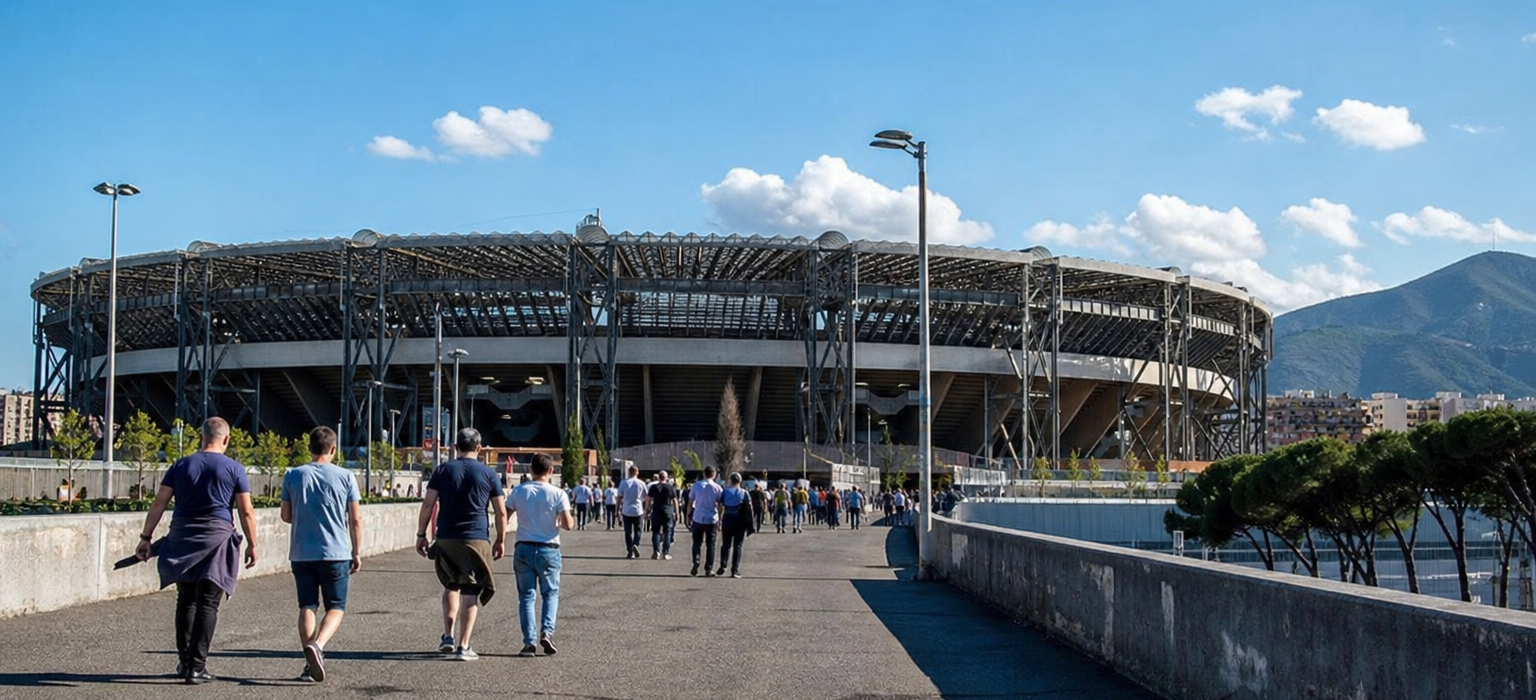 Stadio Diego Armando Maradona exterior on a Napoli Serie A match day