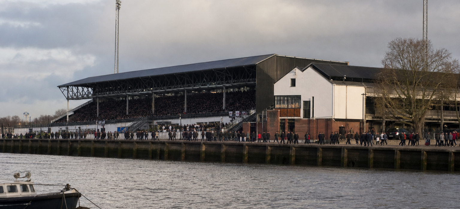 Craven Cottage riverside stand and pitch on Fulham match day
