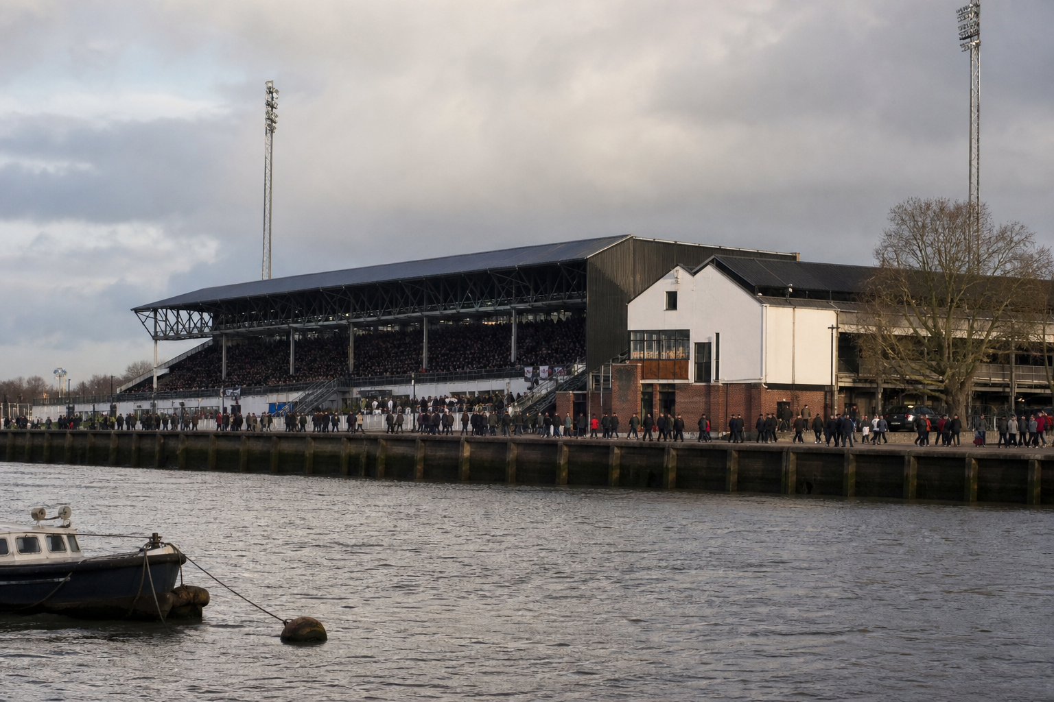 Craven Cottage riverside stand and pitch on Fulham match day