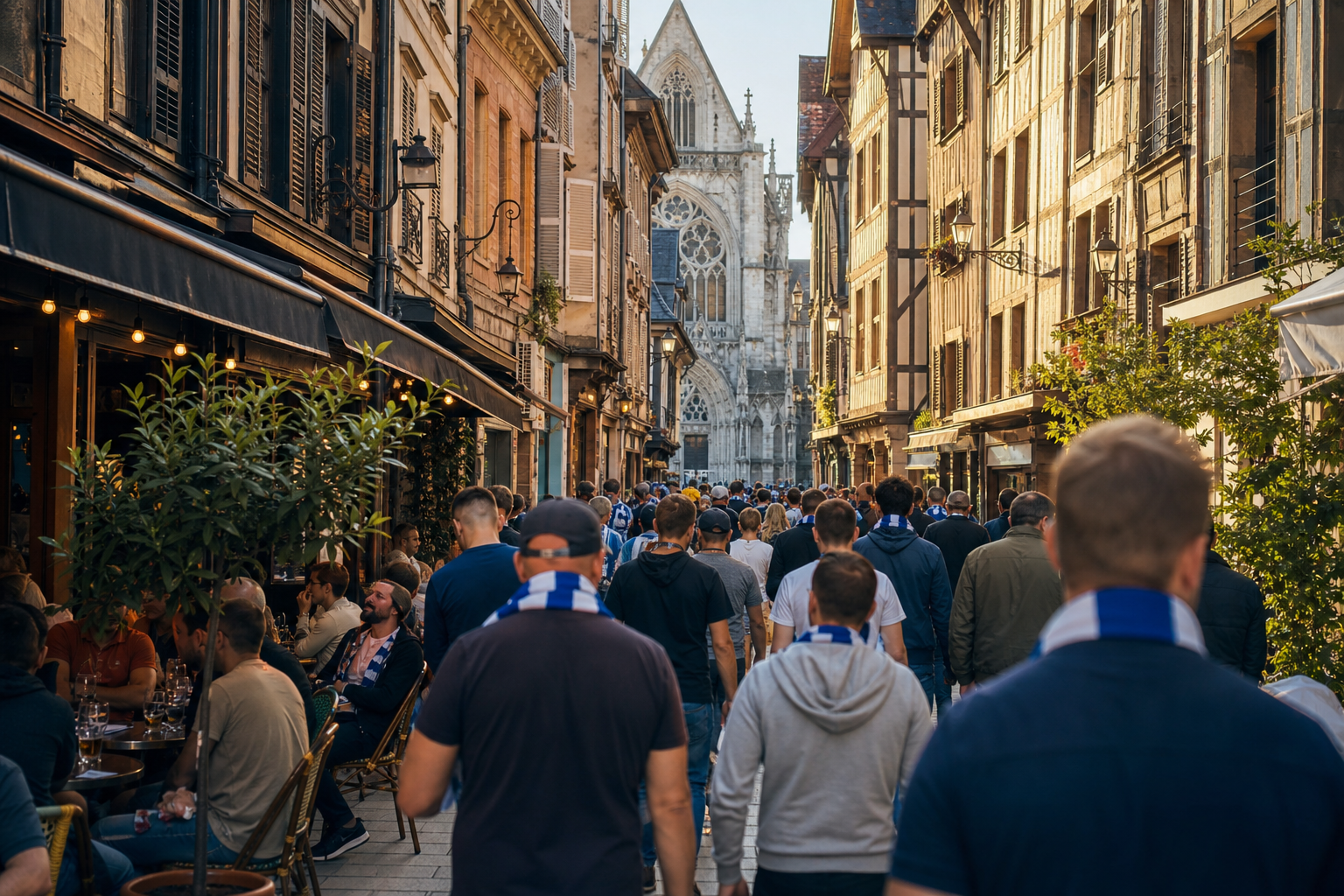 Troyes fans gathering near Stade de l’Aube on Ligue 1 match day