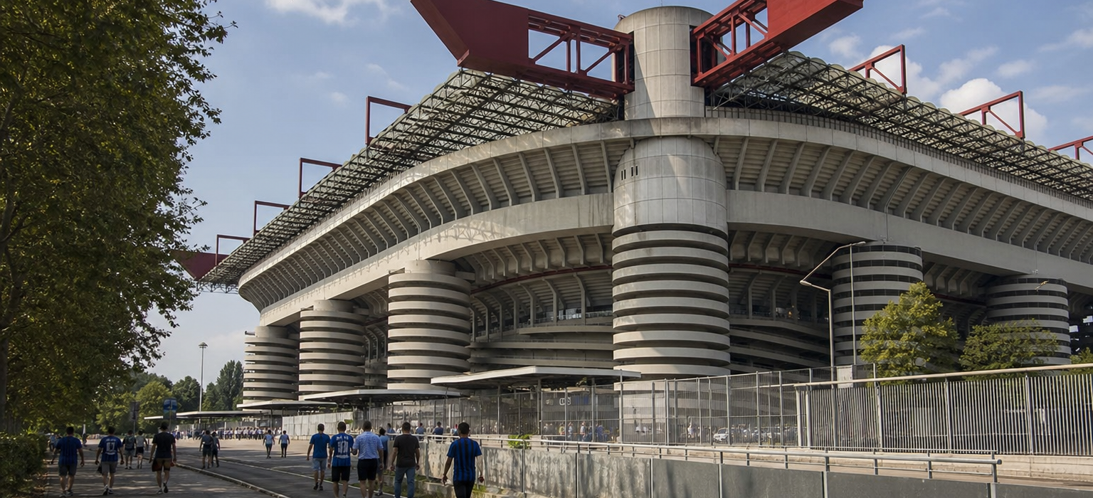 San Siro Giuseppe Meazza exterior ahead of an Inter Serie A match in Milan