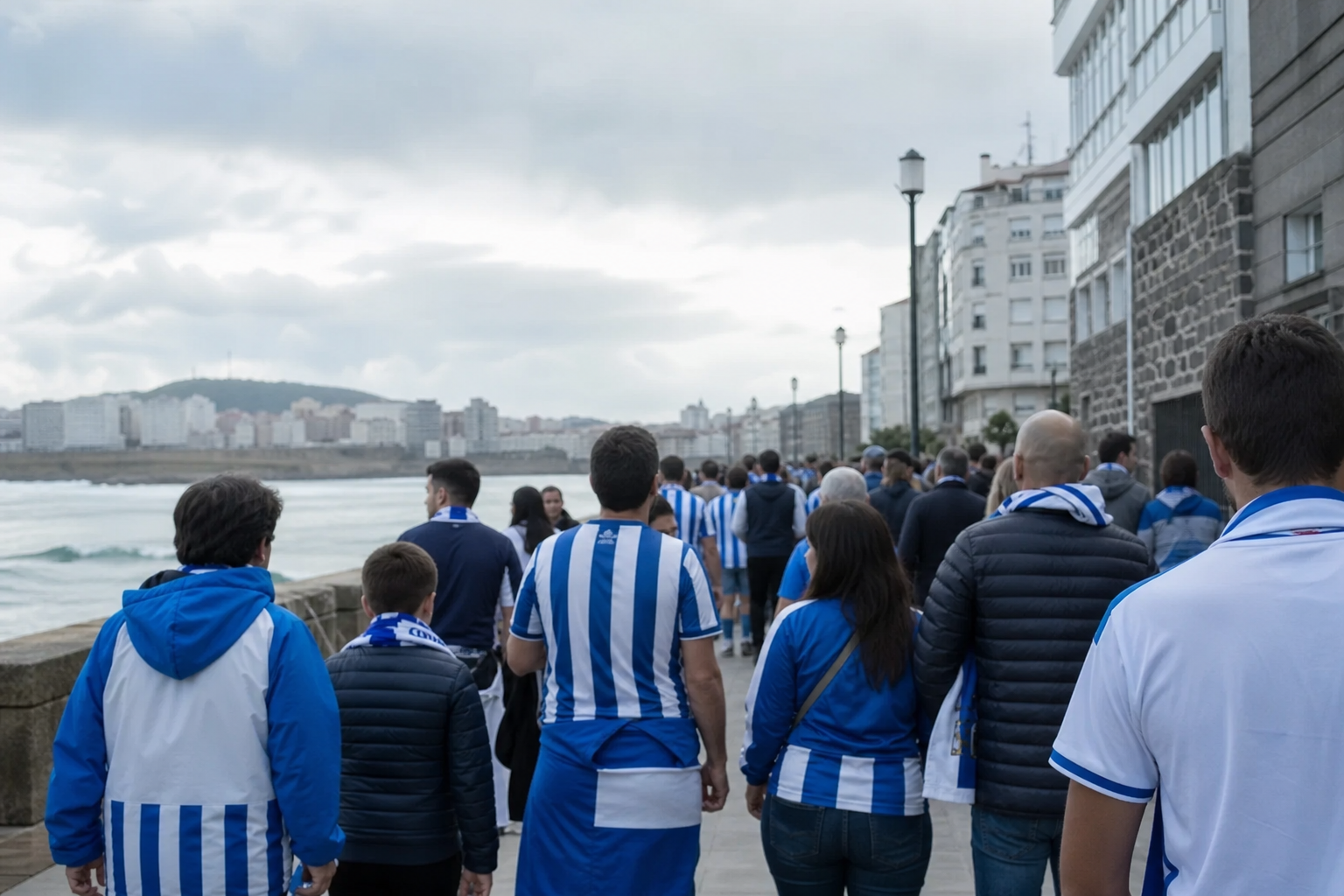 Travelling fans approaching Abanca-Riazor for a La Liga game in A Coruña