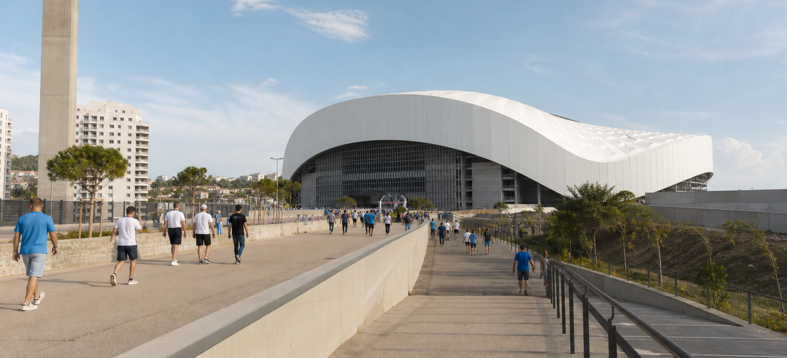 Orange Vélodrome exterior ahead of an Olympique de Marseille Ligue 1 match