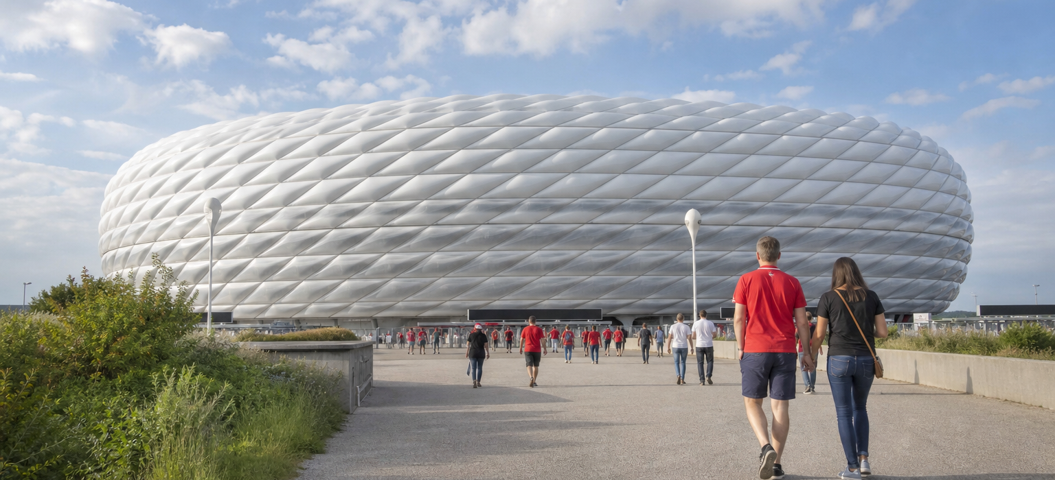 Allianz Arena exterior ahead of a Bayern Munich Bundesliga match