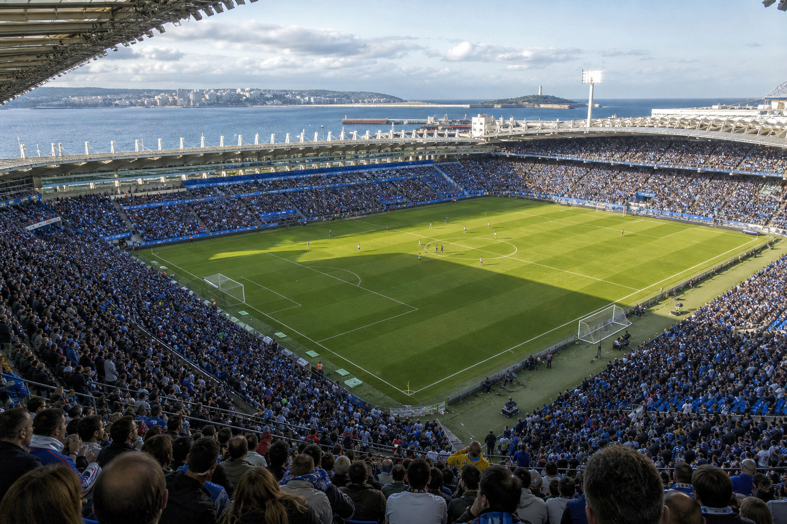 Abanca-Riazor stadium exterior on Deportivo A Coruña match day in Galicia