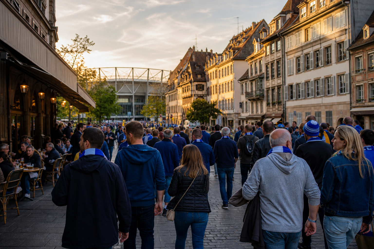 Strasbourg fans gathering near La Meinau on Ligue 1 match day