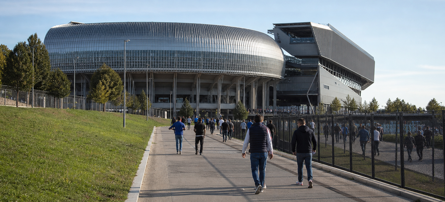 Gewiss Stadium exterior on Atalanta Serie A match day in Bergamo